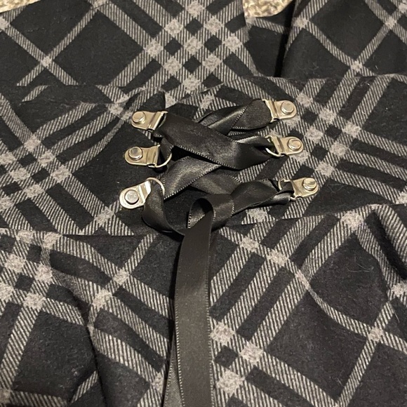 K-POP Womens Black Grey Plaid Lace Up Front Mini Skirt With Built In Shorts S - Picture 8 of 11